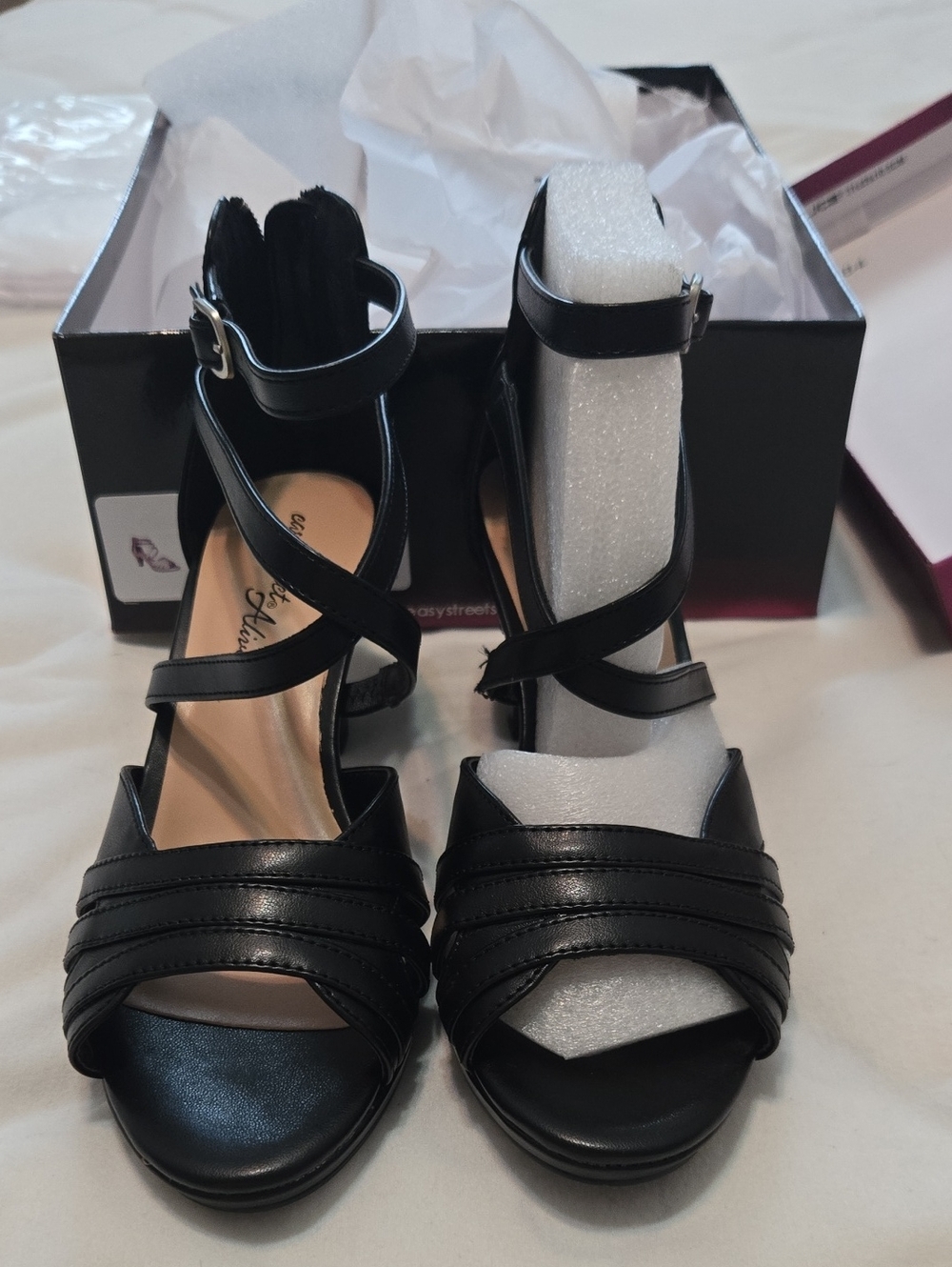 easy street Black Strappy Crisscross Ankle-Heel Sandals